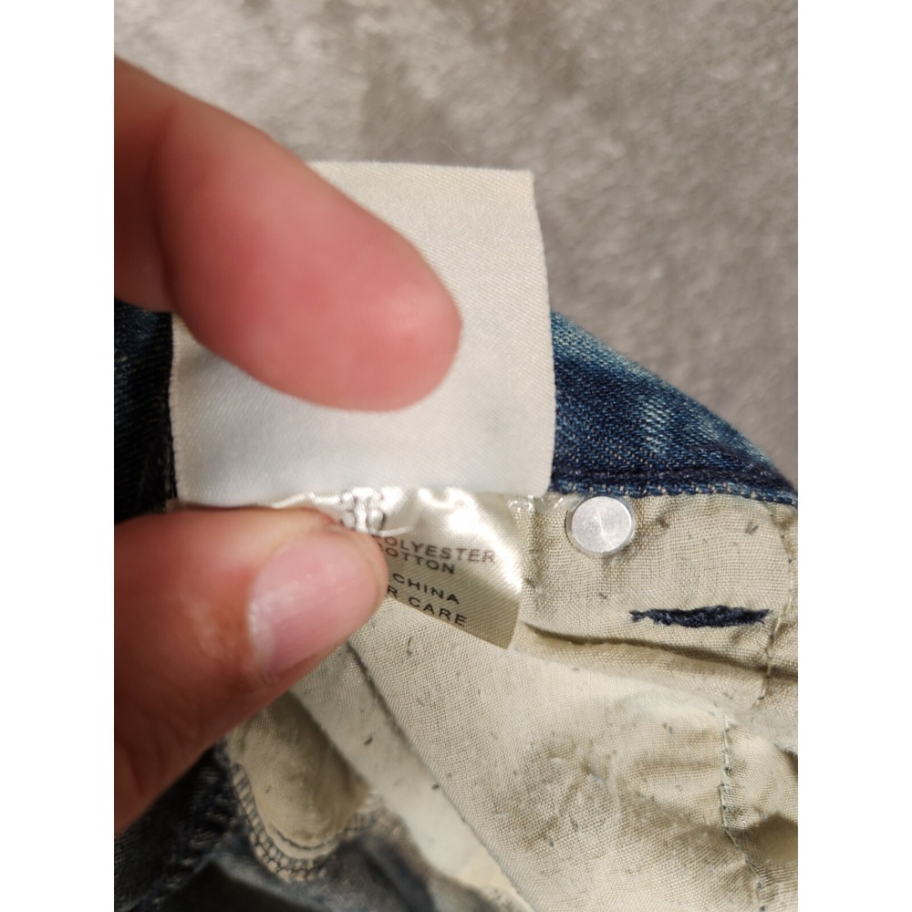 Distressed Blue Wash Men's Jeans with Grid Paneling - Picture 10 of 14